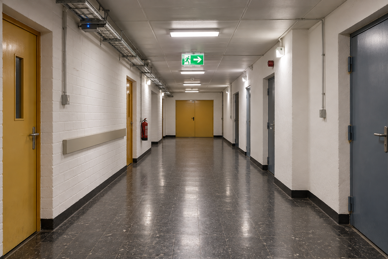 Instand gehaltener Korridor im unterirdischen Bereich